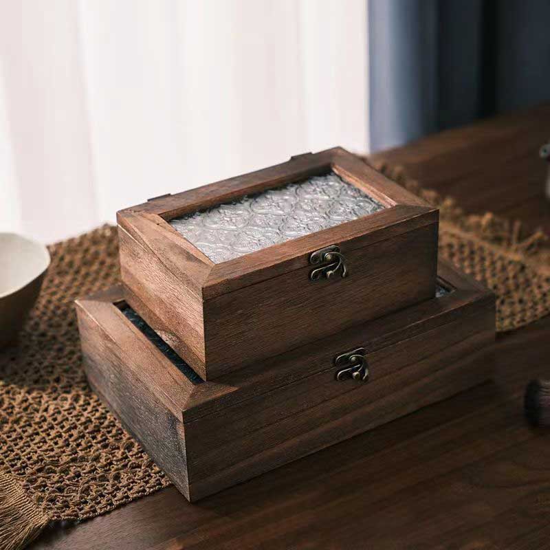 Retro Wooden Glass Lid Tea Box