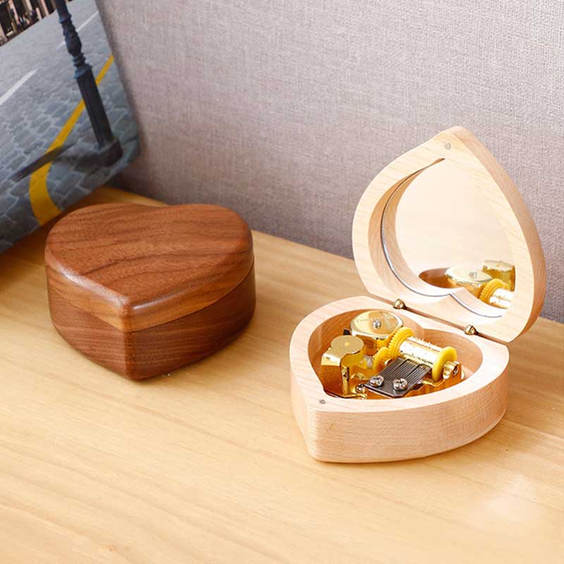 Wooden Heart-Shaped Music Box